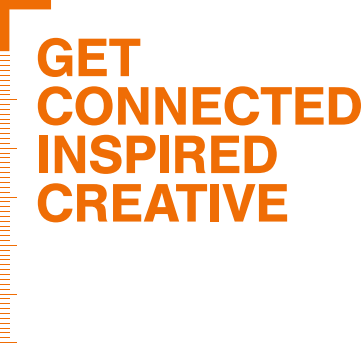 Grafika s textom Get Connected, Inspired, Creative